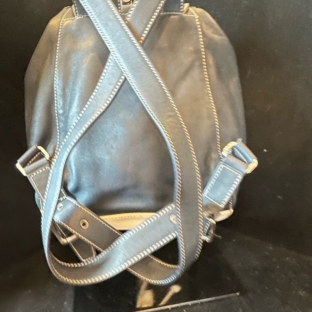 Coach Leather Drawstring Backpack with Contrast Trim - Navy  & Cream - Picture 8 of 16